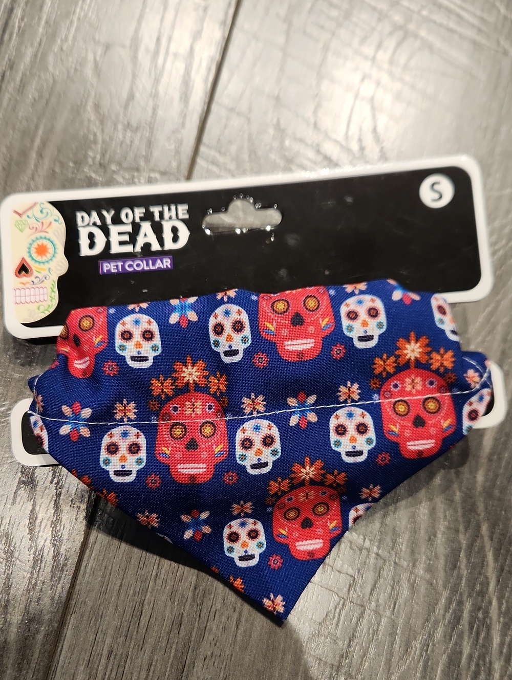 NWT Day of the Dead Dog Bandana Pet Collar - Blue Sugar Skull Sz S